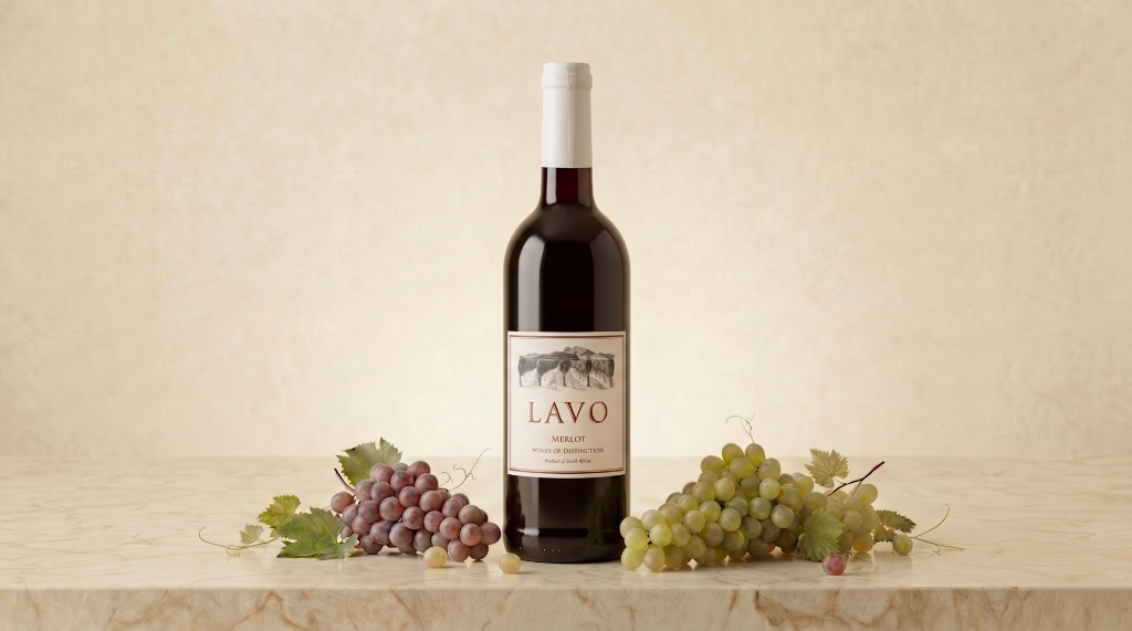 Lavo Merlot bottle with grapes